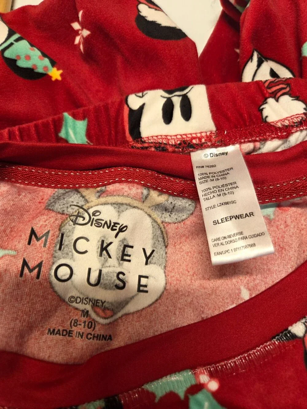 Disney Mickey Mouse Medium Red Fleece Christmas Holiday Pajama Set - Picture 9 of 9